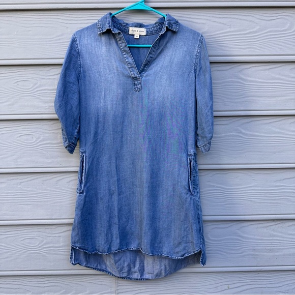 Anthropologie Cloth & Stone Chambray Tunic Dress - Picture 2 of 5